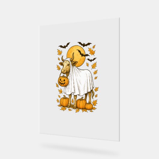 Highland Cow Halloween in Ghost-Kostüm Acrylschild (Winkel)