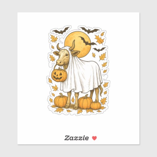 Highland Cow Halloween in Ghost-Kostüm Aufkleber (Blatt)