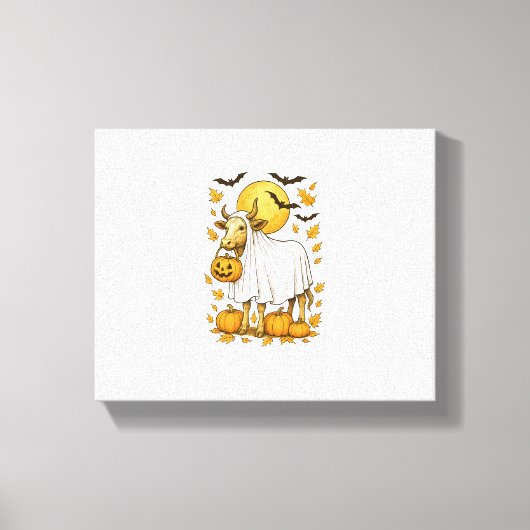 Highland Cow Halloween in Ghost-Kostüm Leinwanddruck (Vorderseite)