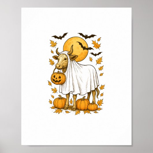 Highland Cow Halloween in Ghost-Kostüm Poster (Vorne)