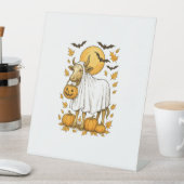 Highland Cow Halloween in Ghost-Kostüm Sockelschild (In Situ)