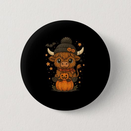 Highland Cow Halloween Niedlich Pumpkin Button (Vorderseite)