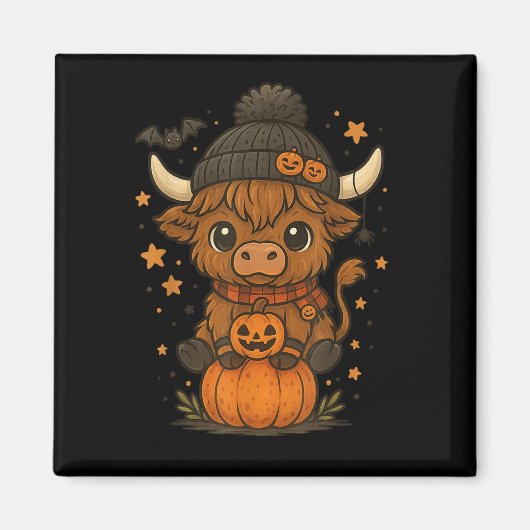 Highland Cow Halloween Niedlich Pumpkin Magnet (Vorne)