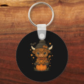 Highland Cow Halloween Niedlich Pumpkin Schlüsselanhänger (Vorderseite)