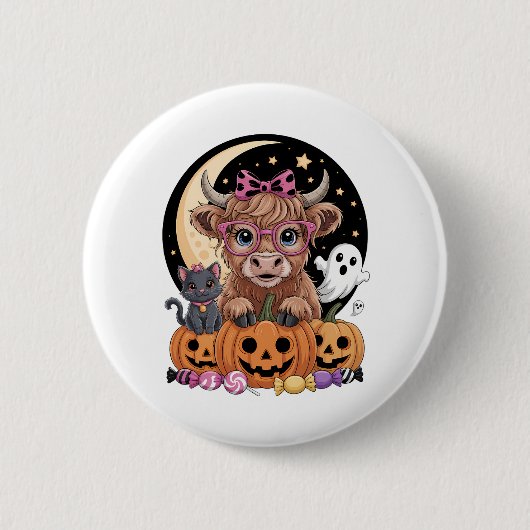 Highland Cow Halloween Spooky Saison Button (Vorderseite)