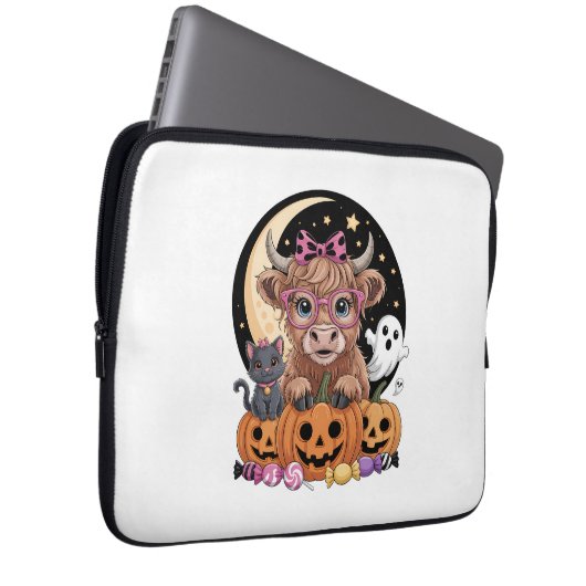 Highland Cow Halloween Spooky Saison Laptopschutzhülle (Vorne Rechts)