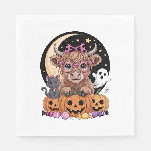 Highland Cow Halloween Spooky Saison Serviette (Vorderseite)