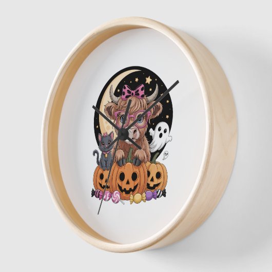 Highland Cow Halloween Spooky Saison Uhr (Winkel)