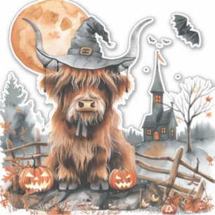 Highland Cow Halloween Watercolor Aufkleber