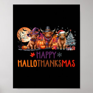 Highland Cow Halloween Weihnachtssaal Erntedank Poster