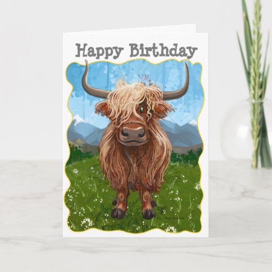 Highland Cow Happy Birthday Karte (Vorderseite)