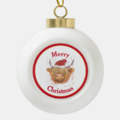 Highland Cow Hat Red Frame Frohe Weihnachten Keramik Kugel-Ornament (Vorderseite)
