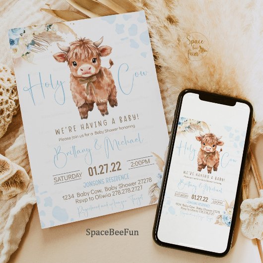 Highland Cow Heilige Kuh Baby Dusche Boy Einladung