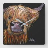 Highland Cow 'Henry' Clock von Shirley MacArthur Quadratische Wanduhr (Vorderseite)