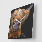 Highland Cow 'Henry' Clock von Shirley MacArthur Quadratische Wanduhr (Winkel)