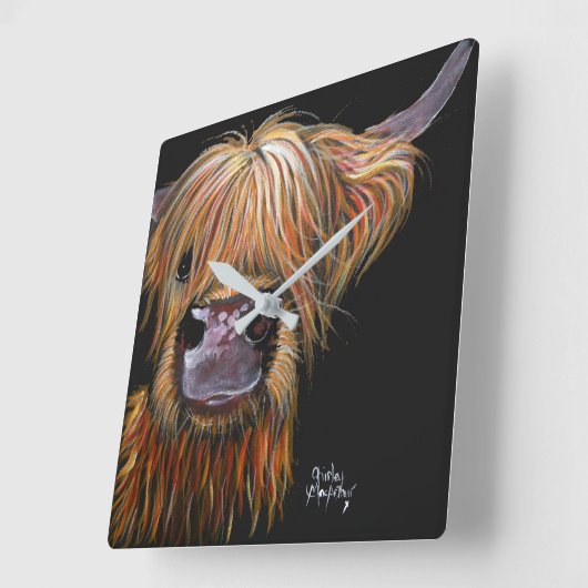 Highland Cow 'Henry' Clock von Shirley MacArthur Quadratische Wanduhr (Winkel)