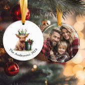 Highland Cow Holly Crown Keramik Foto Ornament