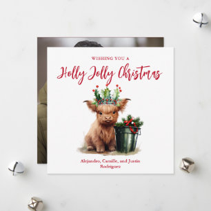 Highland Cow Holly Jolly Christmas Card - Square Feiertagskarte