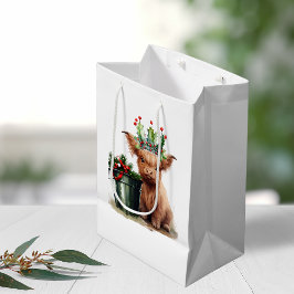 Highland Cow Holly Jolly Christmas Medium Geschenk Mittlere Geschenktüte