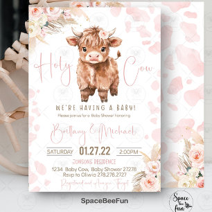Highland Cow Holy Cow Baby Dusche Mädchen Einladung