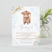 Highland Cow Holy Cow baby shower Boy Dankeskarte (Stehend Vorderseite)