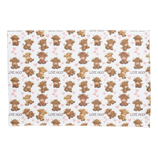 Highland Cow I Liebe Moo Heart Kissenbezug (Vorderseite)