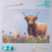Highland Cow in a Field Tulips Decoupage Seidenpapier (Basteln)