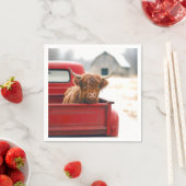 Highland Cow In a Red Retro Pickup Truck Serviette (Beispiel)