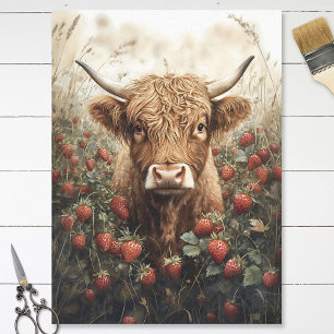 Highland Cow in a Strawberry Patch Decoupage Seidenpapier