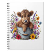 Highland Cow in Flower Bucket Png, Cute Notizblock (Vorderseite)