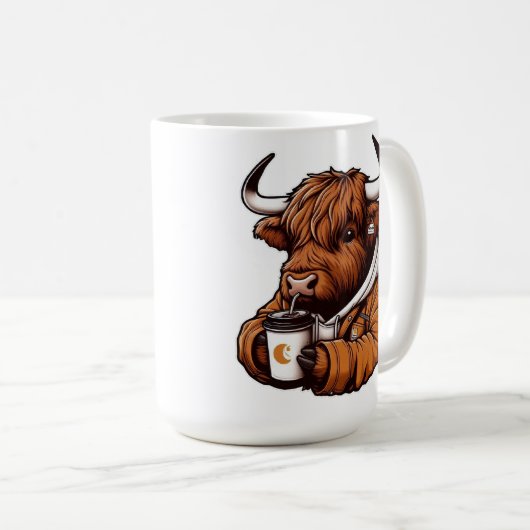 Highland Cow in Jacket Genießen Sie einen gemütlic Kaffeetasse (VorderseiteRechts)