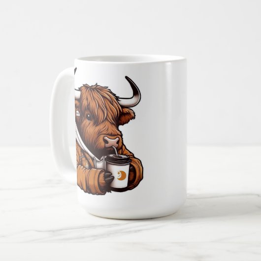 Highland Cow in Jacket Genießen Sie einen gemütlic Kaffeetasse (Vorderseite Links)