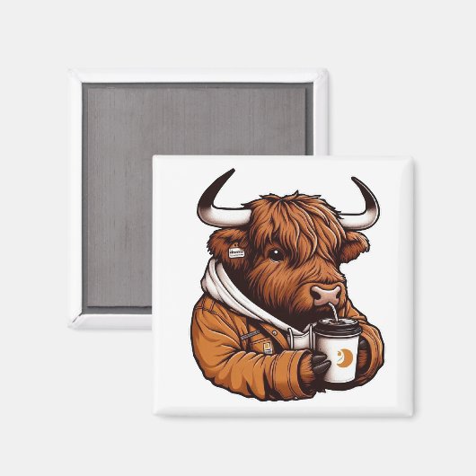 Highland Cow in Jacket Genießen Sie einen gemütlic Magnet (Vorderseite/Rückseite)