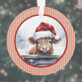 Highland Cow in Niedlicher Weihnachtsmannmütze Gin Ornament