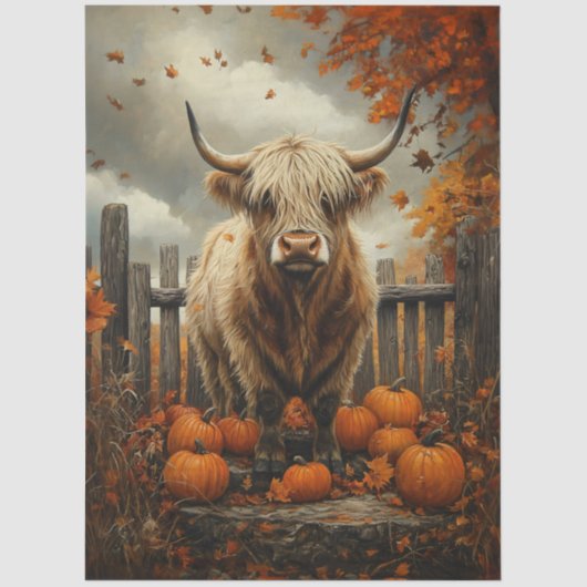 Highland Cow in Pumpkin Patch Decoupage Seidenpapier (Vorderseite)