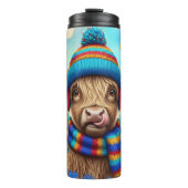 Highland Cow in Rainbow Knits" Thermosbecher (Vorderseite)