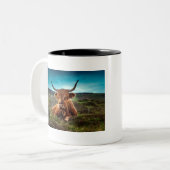 Highland Cow in the Field Zweifarbige Tasse (Vorderseite Links)
