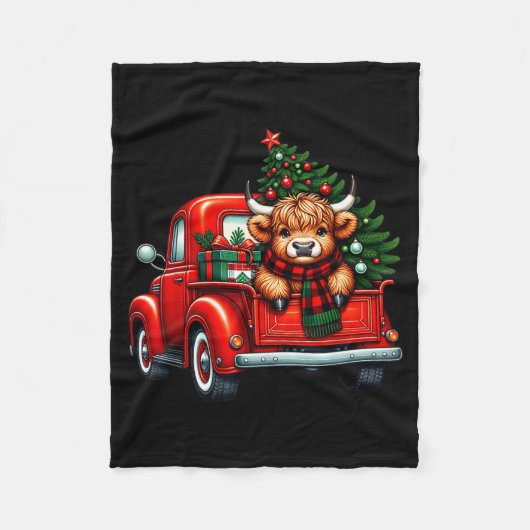 Highland Cow In Truck Farm Farmer Christmas Cow Ca Fleecedecke (Vorderseite)