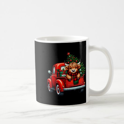 Highland Cow In Truck Farm Farmer Christmas Cow Ca Kaffeetasse (Rechts)
