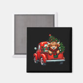 Highland Cow In Truck Farm Farmer Christmas Cow Ca Magnet (Vorderseite/Rückseite)