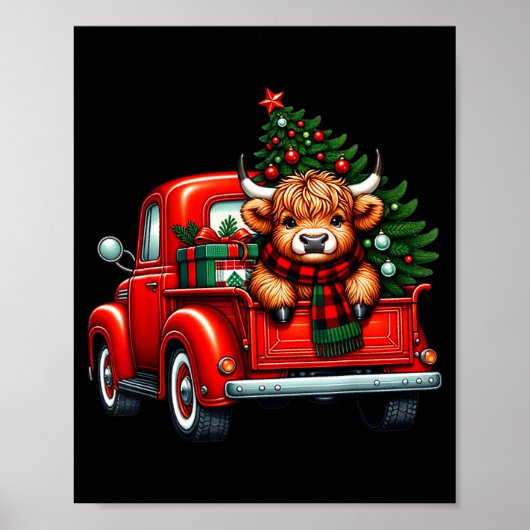 Highland Cow In Truck Farm Farmer Christmas Cow Ca Poster (Vorne)