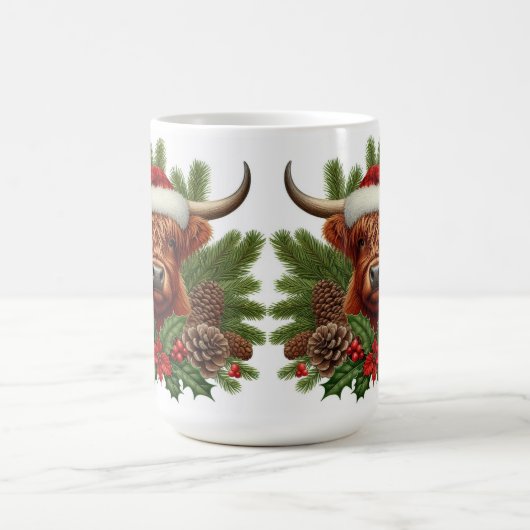 Highland Cow in Weihnachtsmannmütze Weihnachten Pi Kaffeetasse (Mittel)