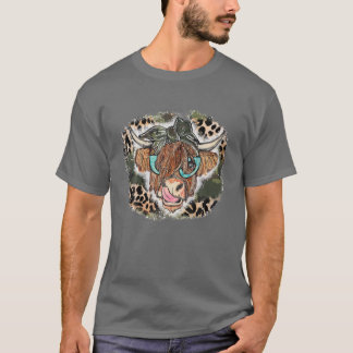 Highland Cow Leopard Bandana Cowgirl Cowhide Weste T-Shirt