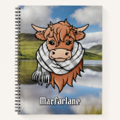 Highland Cow MacFarlane Black-White Tartan Scarf Notizblock (Vorderseite)