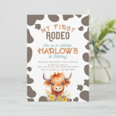 Highland Cow meine erste Rodeo 1. Geburtstag Einladung (Stehend Vorderseite)