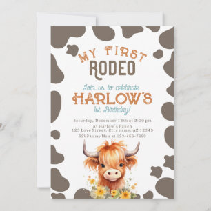 Highland Cow meine erste Rodeo 1. Geburtstag Einladung
