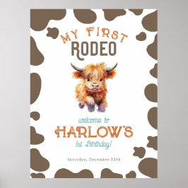 Highland Cow meine erste Rodeo 1. Geburtstag Poster