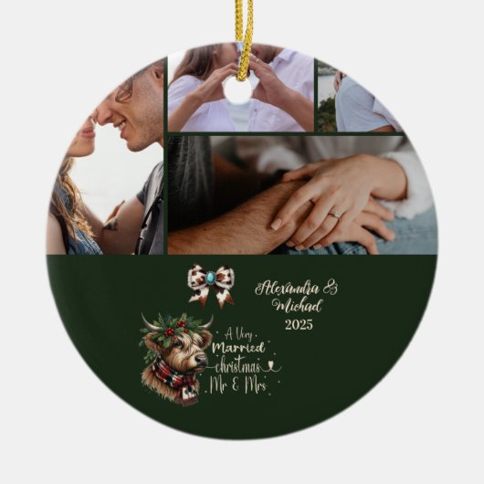 Highland Cow Merry Christmas Mrs and Mr 5 Photo Keramik Ornament (Vorne)