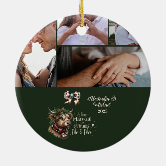 Highland Cow Merry Christmas Mrs and Mr 5 Photo Keramik Ornament (Hinten)