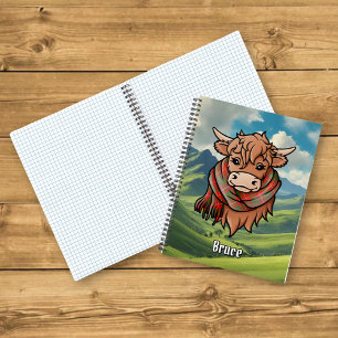 Highland Cow mit Bruce Tartan Scarf Notizblock